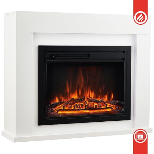 KAMINIO Electric Fireplace MATTI - Freestanding Fireplace with Heater, 3D Flame Effect, LED ambient light, Remote Control - White - Image 10