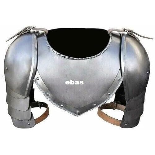 ebas Medieval Knight Steel Breastplate Armor with Shoulder Pauldrons – Handcrafted Warrior Chestplate for LARP, Cosplay & Reenactment