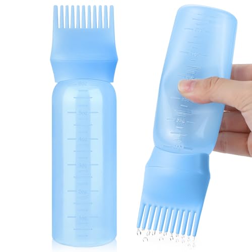 Pimoys Hair Oil Applicator Bottle for Scalp, Root Comb Applicator Bottles Hair Dye Squeeze Bottle Hair Coloring Tools (Blue)