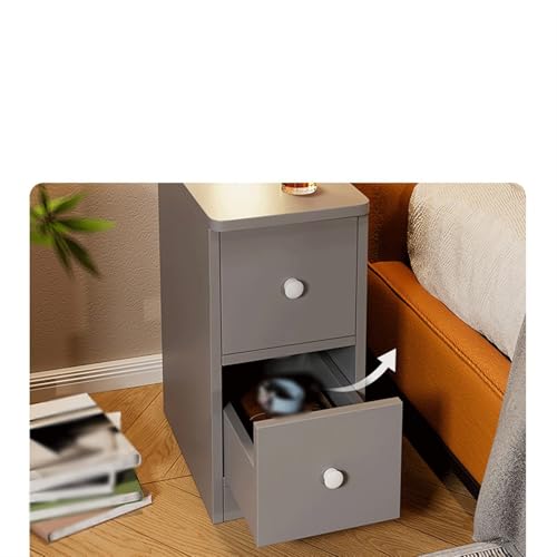 Table d'appoint en bois massif gris avec double tiroir et rangement robuste