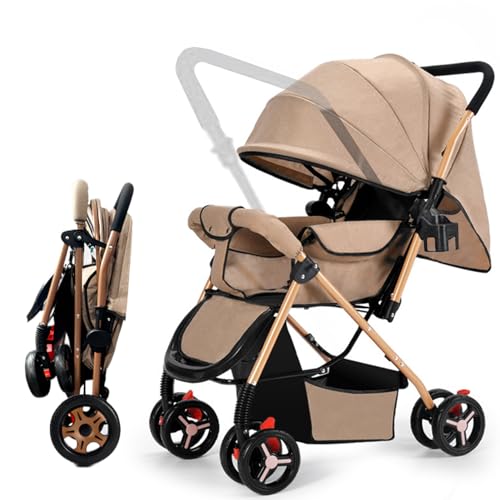 Two-way Lightweight Stroller One-click Foldable Travel Stroller with Reversible Handle Shock Absorbent System Strong Brakes Extra Wide Seat Light Weight Stroller for New Born Baby/Kids/Toddler