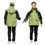 Baogaier Jungen Regenjacke und Regenhose Set, Kinder Leicht Ungefüttert Regenanzug, Wasserdicht Matschanzug Regenmantel & Matschhose Anzug mit Tragetasche Regenbekleidung, 13-14 Jahre, Grün