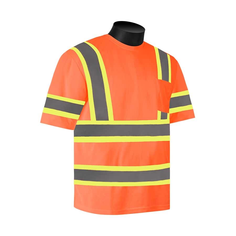 Liberty Glove & Safety C16614F/3XL HiVizGard Polyester Lightweight Moisture Wicking Fabric Class 3 Shirt with 2" Wide 2 Tone Silver Reflective Stripes, 3X-Large, Fluorescent Orange
