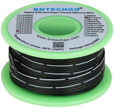 BNTECHGO 22 Gauge Silicone Ribbon Cable Flexible 3P Black 5 ft Flat Cable 22 AWG Strand Wire