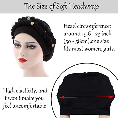 Woeoe Pre-Tied Turban Head Wraps Braid Black Women's Head Turbans Breathable Rhinestones Beanie Cap Headwrap Hair Cover Headwear For Women And Girls #TOP1
