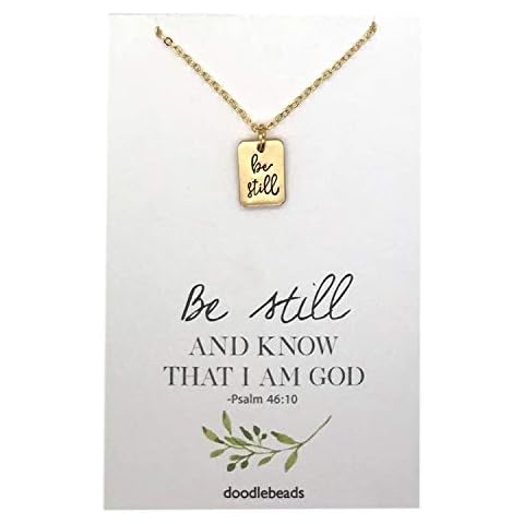 Doodle Beads Be Still Necklace Gold Be Still and Know that I am God, Uplifting inspiring bible verse scripture necklace, Christian jewelry with 16"-18" Adjustable Chain Cover