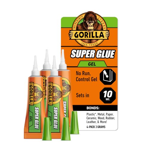 Gorilla Super Glue Gel, Clear Glue, Four 3 Gram Tubes (Pack of 1) - All Purpose and Fast Setting for Projects and Repairs