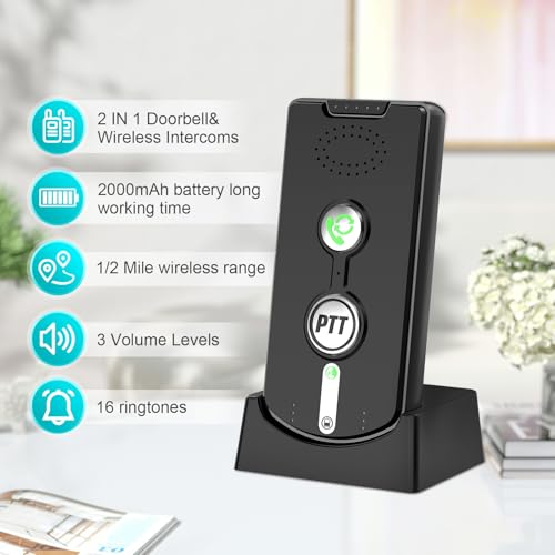 Jian Boland Intercoms Wireless For Home Portable Two Way Wireless Voice Intercom Doorbell With 1/2 Mile Range 3 Volume Levels-Rechargeable Battery thumb #1