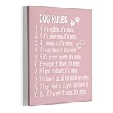 HIWX Dog Wall Art - Funny Quote Rules Framed Canvas Painting, Lover Sayings Artwork Home Decoration For Living Room Bedroom Bathroom 11x14 Inch (Pink)