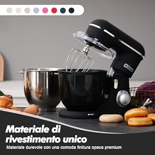 Kitchen in the box Impastatrice Planetaria，2 Ciotole 4,5 L+5 L Impastatrice Professionale, 10 Velocità con Uncino Impastatore, Mescolatore, Frusta Sbattitric, 1300W (Nero)