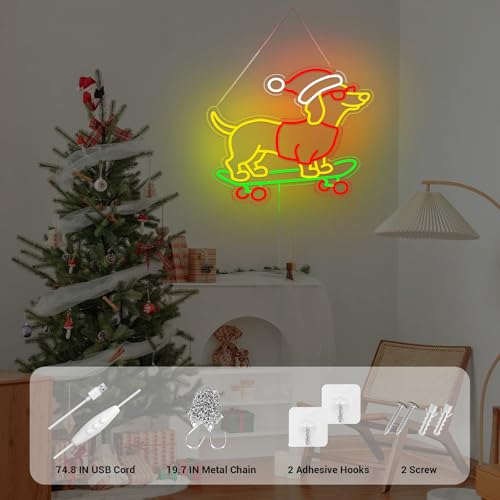 Image of Christmas Neon Sign, Gift for Dachshund Women, Dimmable Dog Lover Gift for Christmas Decorations USB Powered 14.9x13.4in