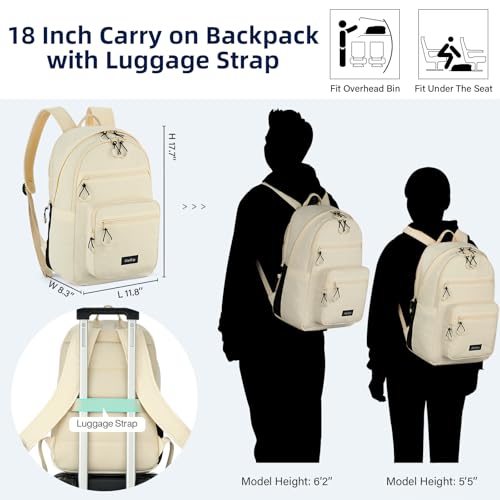 Carry On Travel Backpack For Women, 18 Inch Water Resistant Large Backpack Lightweight Bookbag For Men, 8x14x18 Personal Item Bag Casual Daypack Backpacks For Work Office Commuter (Offwhite)2