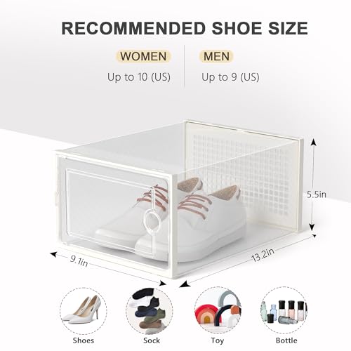 Image of Kuject 12 Pack Large Shoe Boxes, Clear Stackable Containers with Lids,White