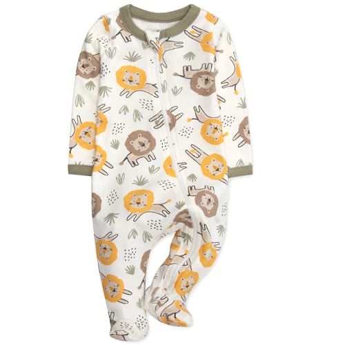 Baby Essentials Boys 4 Pack Patterned and Solid Footie Newborn Outfits, Long Sleeve Zip-Up Sleep and Play2