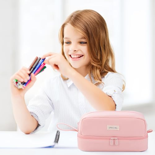 Image of MAMUNU Pencil Case Large Capacity, Pencil Case Aesthetic, Pencil Case Pen Pouch with Zipper Compartments Portable Handle, Pencil Pouch for School Office College Teen Girls Boys Adults Students