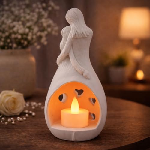 Image of CraftVatika Mother Baby Statue Showpiece with Backlit Tealight Candle Holder, Decorative Showpiece Items for Living Room,Home Decor Items, Mother's Day, Baby Shower Gifts for Mom to be, Birthday Gift
