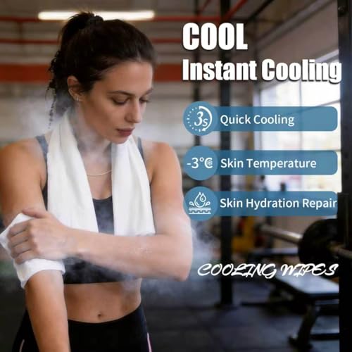 Image of 50 Pack Disposable Cooling Wipes, Individually Wrapped No-Rinse Cooling Towels, (25''x 9.84'') Extra-Thick Oversized Ice Towel for Sports, Travel, and Camping in Hot Weather (White)