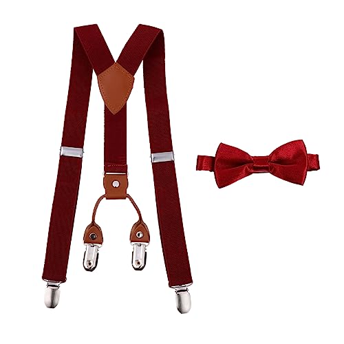 BESPORTBLE Adjustable Suspenders for Boys and Girls Matching Bow Tie Set 4 Metal Clips Comfortable for Toddlers for Parties School