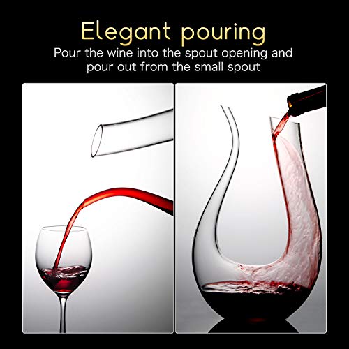 NUTRIUPS 1.3L Wine Decanter, Red Crystal Wine Decanter Carafe, Lead-Free Wine Carafe, red Wine decanters, U Shape Decanters for Red Wines, Decanters Carafes with Brush