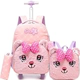 ZBAOGTW Girls Led Rolling Backpack for Kids Backpacks with Wheels Travel Luggage for Girls Backpacks for Kids with Lunch Box Cute Kawaii Backpack for Elementary