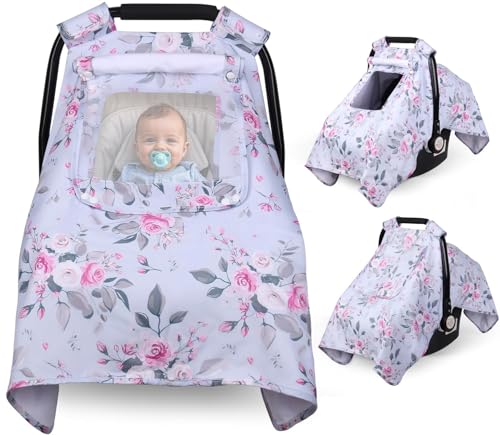 Image of Bnditeu Car Seat Cover Baby, Carseat Covers Baby with 2 Layers Breathable Windows, Windproof Infant Car Seat Cover, Kick-Proof Baby Carrier Cover for Baby Girl Newborn Essentials