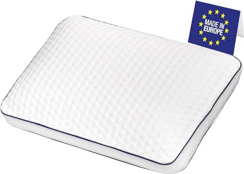 SLEEP COMFY Almohada cervical premium con funda, almohada de espuma viscoelástica con certificado Öko-Tex, ergonómica, ortopédica, almohada para dormir boca abajo, almohada para dormir boca abajo o de