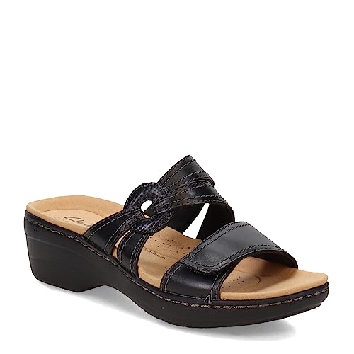 Clarks Merliah Coral Heeled Sandal, Black Leather, 9 Medium