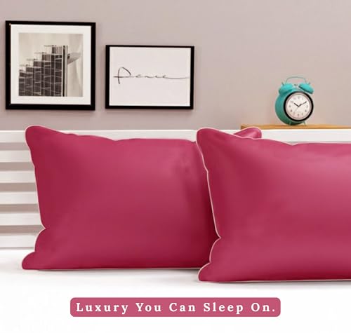 Image of BSB HOME Luxury Satin Silk Pillow Cover | 300 TC Ultra-Smooth Silky Finish | Premium Home Bedding Pillowcase | Soft, Glossy & Skin-Friendly Fabric | 18 x 28 Inches (Electric Peony)