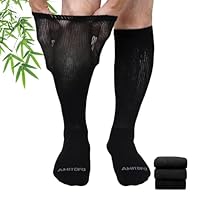 LOFIR Chaussettes Diabétiques Hautes Homme: Chaussettes Longues en Bambou Sans Élastique Extra Larges avec Semelle Rembourrée Unisexe pour Mollets Forts ou Gonflés 3 Paires 43-46 Noir