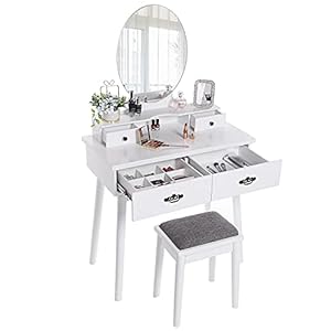 ANWBROAD kaptafel ijdelheid set make-up tafel ijdelheid bureau grote frameloze spiegel gewatteerde kruk set grote 4…