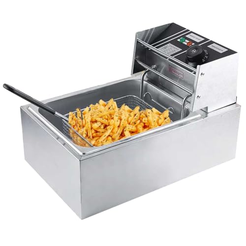 Ccarzzi Deep Fat Fryer 2500W Stainless Steel Fat Fryer with Frying Basket, 6L Capacity, 60-200°C Adjustable Temperature, for Restaurant, Fast Food, Kitchen