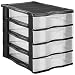 TIENDA EURASIA® Cajonera de Plastico de Sobremesa Apilable - Estructura de Color y Cajones Transparentes - Ideal para organizar el escritorio (Negro, 4 Cajones - 36 x 31 x 28 cm)