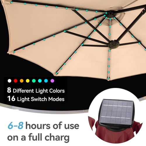 GREEN PARTY 13 ft Rectangle Patio Umbrella with Solar Lights, Double-Sided Market Table Umbrella with Crank, Large Outdoor Umbrellas for Patio Poolside Garden Backyard, Beige