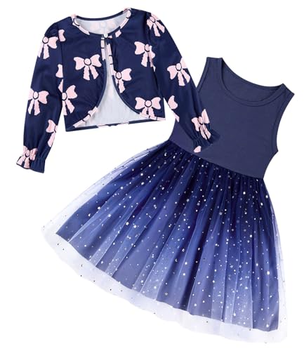 Toddler Little Girl Dress and Cardigan 2 Piece Floral Print Sleeveless Dress and Ruffle Cardigan Set 3-6Y