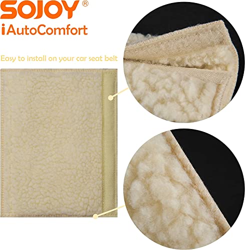 Sojoy 1 Pair Seat Belt Shoulder Pads Simulated Sheepskin Car Safty Belt Cushion (Beige & Cream)