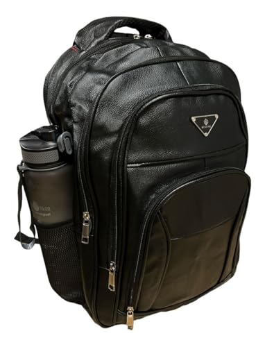 Mochila Executiva Impermeável Em Couro Sintético - Para Trabalho, Escola, Faculdade e Viagens (Preto, Grande)