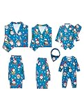 Family Matching Women Christmas Pajamas: Button Down Blue Santa Claus Patterned PJS for Family Reunion Christmas Party Take Photos Gift for Couples - Women Medium