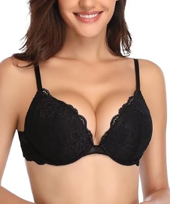Deyllo Women’s Push Up Lace Bra Comfort Padded Underwire Bra Lift Up Add One Cup(Black,38DD)