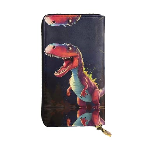 Leather Wallet - Stylish and Functional Wallet for Women with Multiple Compartments and Zipper Design Big-mouthed Dinosaur Prints, Black, One Size