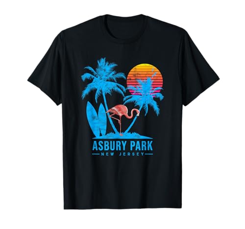 Asbury Park, Monmouth, Nova Jersey. Pôr-do-sol de palmeiras t-shirt, Preto, S