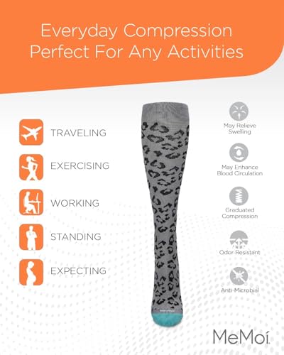 Image of MeMoi Wellfit Women's Leopard Nylon 15-20mmHg Graduated Compression Socks