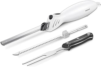 Reemix Electric Carving Knife, Electric Knife Set for Multi-Purpose Use, One Touch Operation, 2 Carving Blades Included and 1 Serving Fork (white)