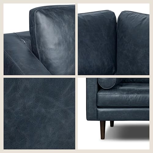 Image of Poly & BARK Napa 98 inch Leather Corner Sectional Sofa - Full-Grain Italian-Tanned Aniline Leather, Feather-Down Comfort, Solid Wood Frame - Nightfall Blue
