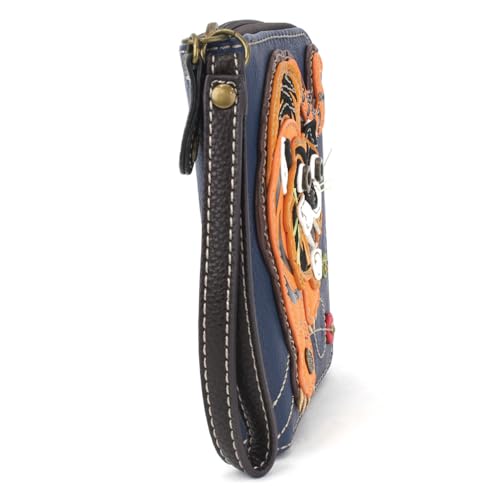 Image of CHALA Zip Around Wallet, Wristlet, 8 Credit Card Slots, Sturdy Pu Leather - Tiger - Navy
