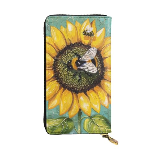 bee & Sunflowers Printed Long Wallet for Women Men Cute PU Leather Wallet with Coin Purse and Credit Card Holder
