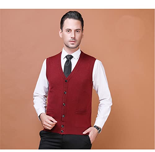Mens Sleeveless Cardigan Vest V-Neck Wool Blend Knitted Sweater Vests Middle-aged And Elderly Casual Fit Cardigans Suits Vest (Red,X-Large)3