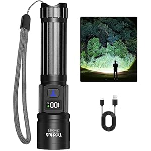 Rechargeable Flashlights High Lumens, 5Mode Flash Light with LCD Digital Display, Super Bright Flashlight Adjustable Tactical Flashlight, High Powered LED Handheld Flashlight for Home