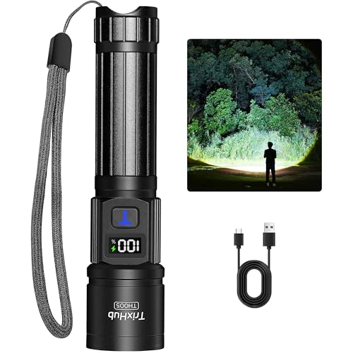 TrixHub Rechargeable Flashlights High Lumens, 5Mode Flash Light with LCD Digital Display, Super Bright Flashlight Adjustable Tactical Flashlight, High Powered LED Handheld Flashlight for Home