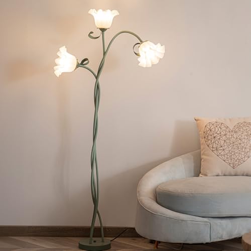 meibeileil Fleur Lampadaire Sur Pied Salon Spirale,DIY Arc Lampe Salon Avec 3-Fleurs,Vintage Col De Cygne Dimmable Liseuse Lampadaire,Dopamine DéCo Lampe Sur Pied pour...