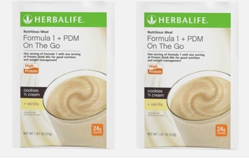 Herbalife Formula 1 + PDM On The Go: 24g of Protein 7 Packets per Box (Cookies and Cream + Vanilla), Protein For Energy and Nutrition, sustain Energy and Satisfy Hunger